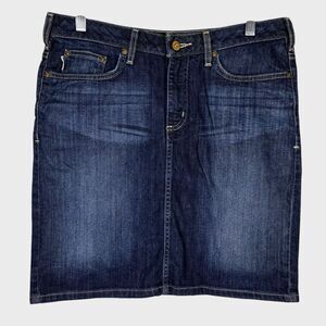 Carhartt Denim Skirt Sz 8 Blue Jean Original Fit Stretch Knee Length WB045 VNT